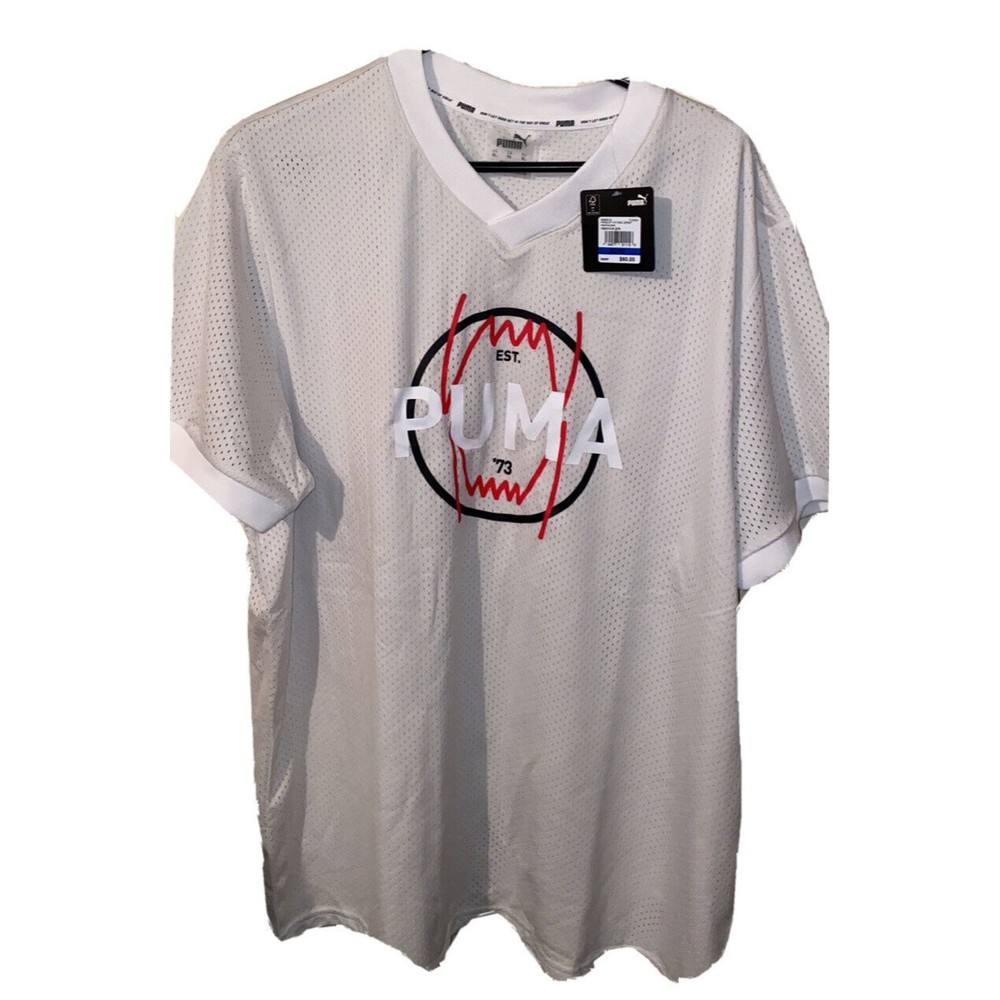 Puma Parquet Vintage Style Soccer Jersey Mens XL Vaporous Gray Athletic V-Neck